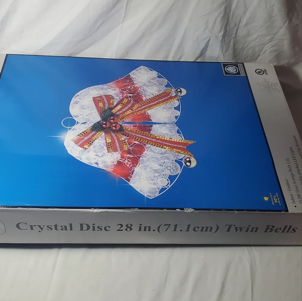 LED Crystal Disc Twin Bells Vtg 2000 Indoor Outdoor Hanging Light Display